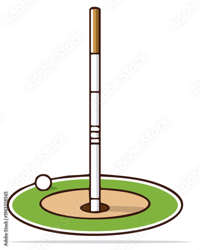 Golf Green with Flag and Golf Ball, Illustration of Course, Sporting, Recreation