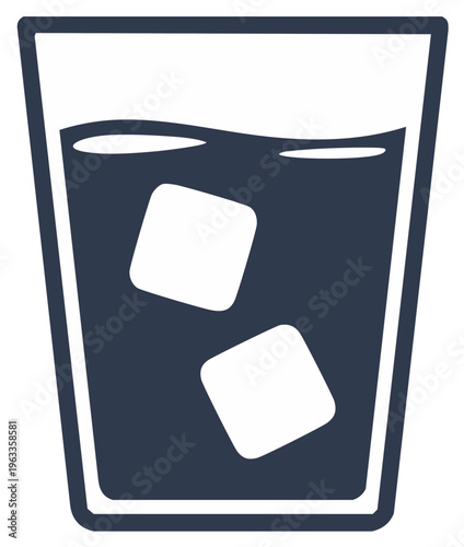 Dark Drink with Ice Cubes in a Glass Simple Icon Graphic