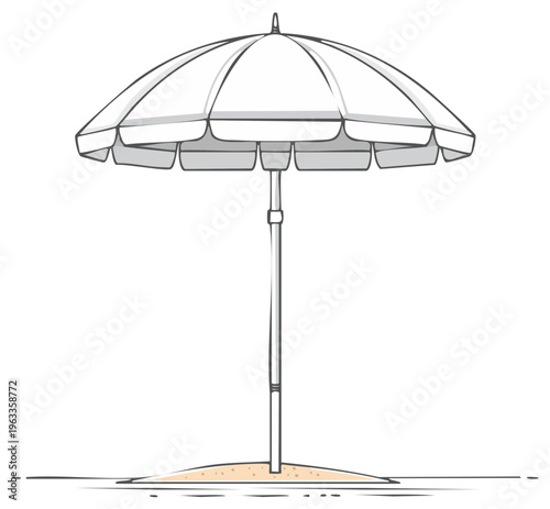Hand drawn beach umbrella illustration standing in the sand for summer vacation