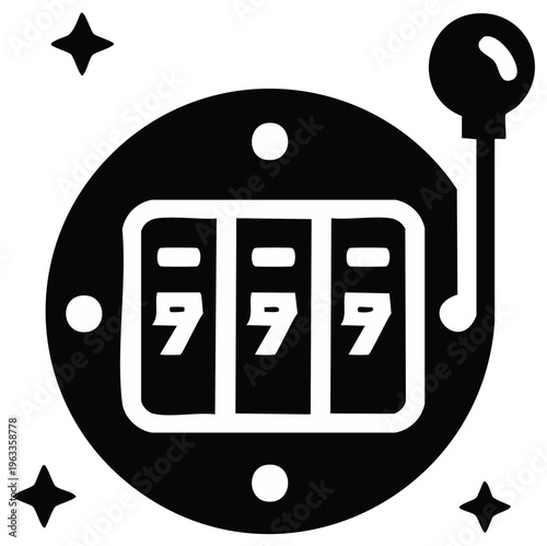 Slot machine with three sevens and a lever icon symbol for luck