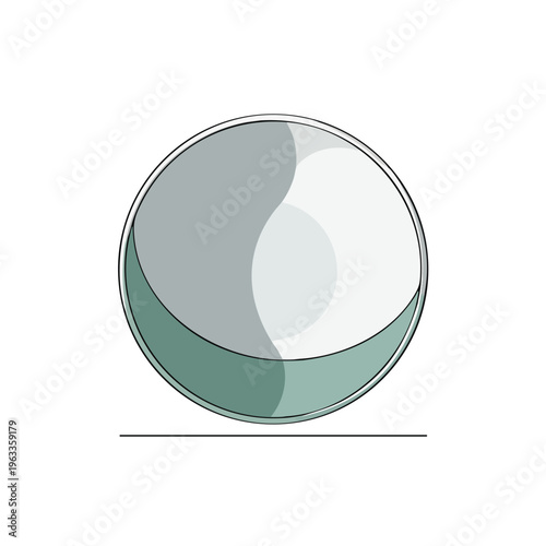 A sphere with a yin-yang design, in shades of grey and teal