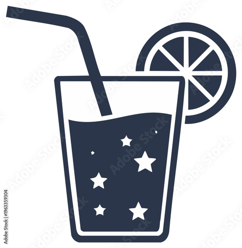 Refreshing beverage with straw and citrus slice garnish isolated on white