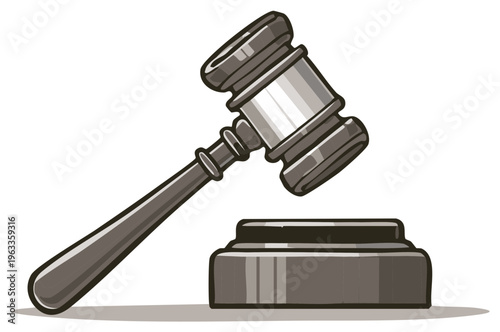 Illustration of a Judge's Gavel and Sounding Block: Courtroom, Justice, Law