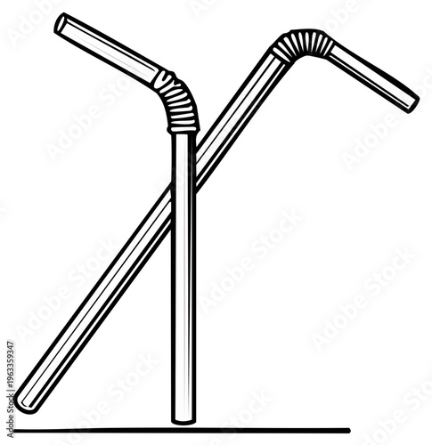 Two bent drinking straws, outlined in black, crossing each other at an angle, simple design.