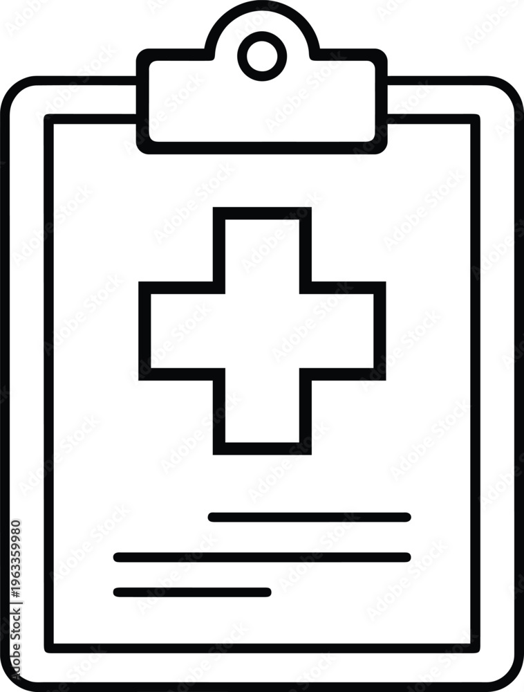 Obraz premium Medical Clipboard with Cross Line Icon – Patient Record Vector