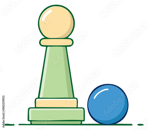 Stylized Chess Pawn with Blue Ball Object Representing Strategy or Games