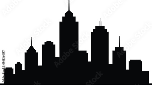 Black silhouette of a modern city skyline with tall buildings