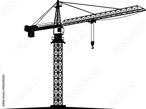 Silhouette of a construction crane against a transparent background representing industry and building