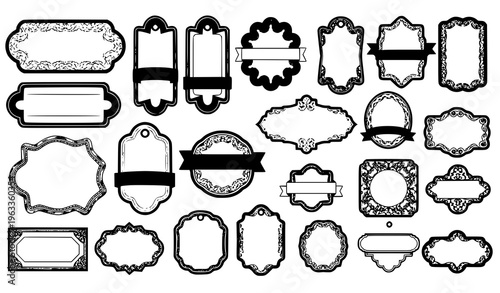 Collection of ornate blank label and frame designs