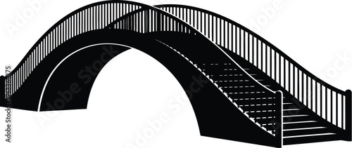 Arched stone bridge silhouette with decorative railing and stairs