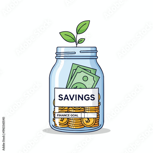 A glass jar filled with coins and bills, symbolizing savings and financial goals