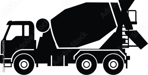 Concrete mixer truck silhouette side view for industrial construction and building materials transport