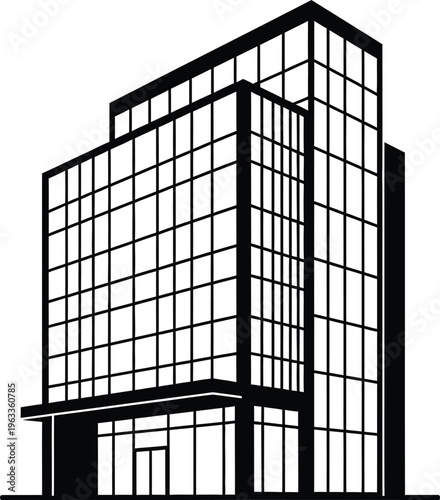 Modern office building facade with glass windows and strong architectural lines