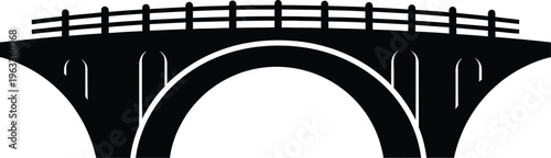 Stone arch bridge silhouette with decorative railing and pillars for architectural design