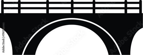 Stone arch bridge silhouette with decorative railing for architectural and transportation concept