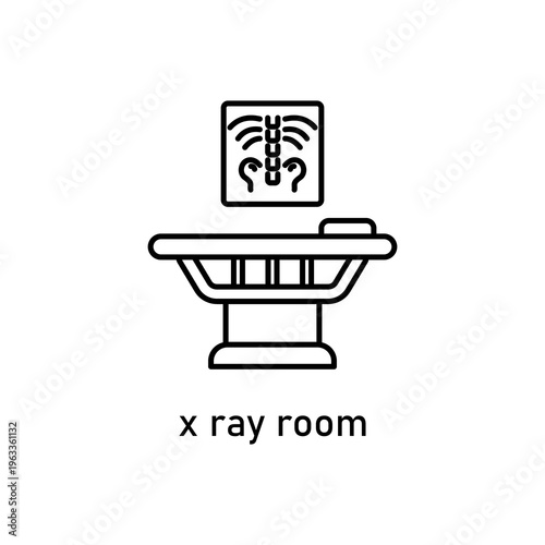 Xray room featuring table and diagnostic results, perfect for medical, healthcare, radiology, and diagnostic imaging concepts in design projects.