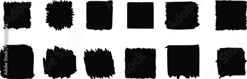 Abstract Black Brush Stroke Square Set Vector, Hand Drawn Ink Shapes Collection