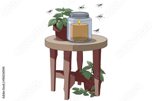 Cozy Citronella Candle on Outdoor Table