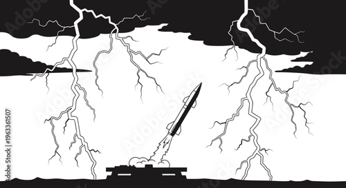 Rocket Launch Under Stormy Weather Conditions.