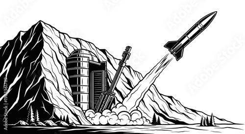 Rocket Ship Launching into Sky 1.