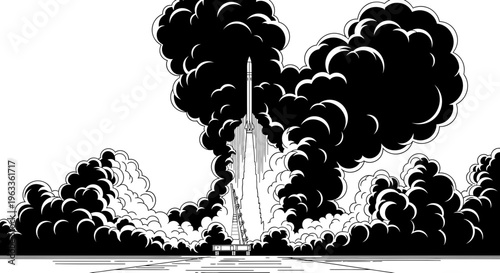 Rocket Ship Launching Into Sky 2.