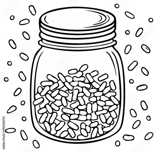 Line Art Jar Filled with Seeds and Scattered Around
