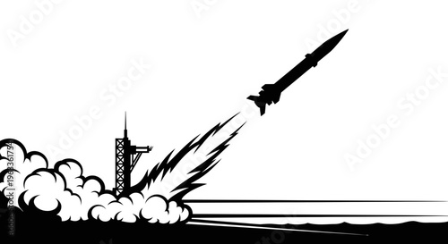 Rocket Ship Launching Into Space.