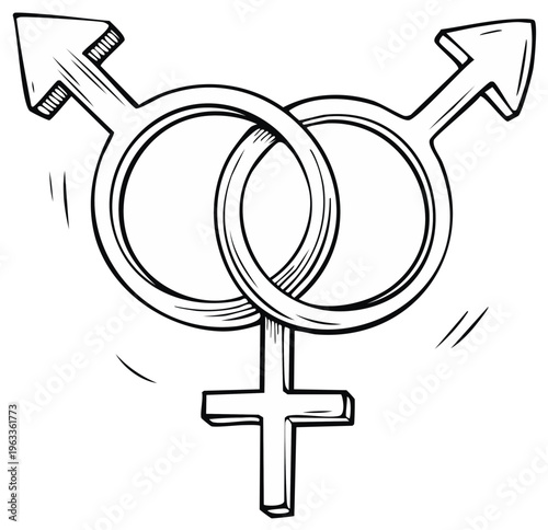Intertwined gender symbols of male, female, and transgender equality