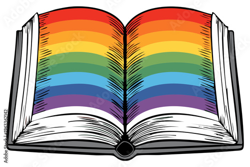 Open Book with Rainbow Pages Illustrating LGBTQ+ Pride and Symbolism