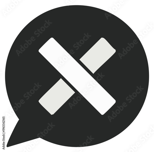 Simple dark chat bubble icon with a white cross symbol inside representing cancellation or error