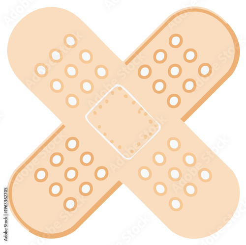 Two overlapping beige adhesive bandages forming an X, symbolizing healing and first aid care