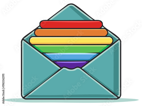 Envelope holding rainbow colored stripes, symbol of LGBTQ+ pride illustration