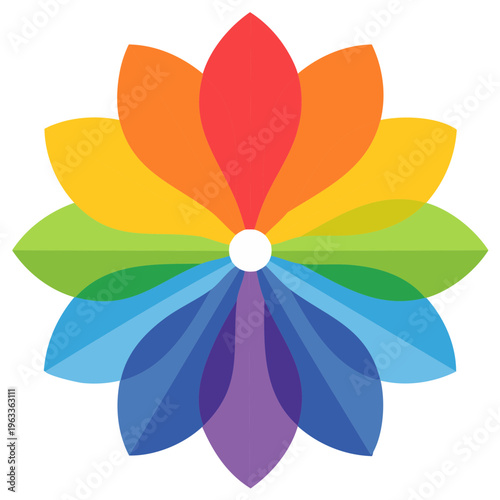 Abstract Rainbow Colored Petal Flower Illustration Graphic on White Background