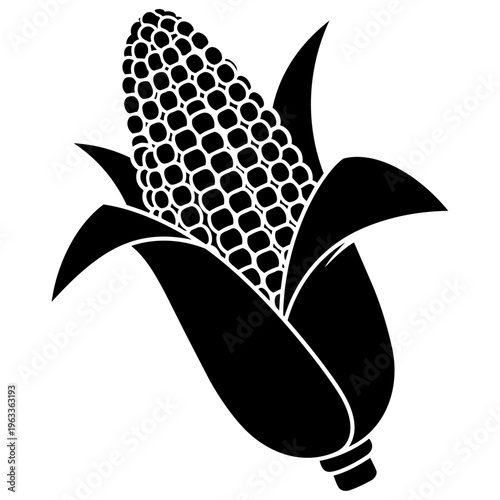 A black and white image of an ear of corn isolated on transparent background, Vector
