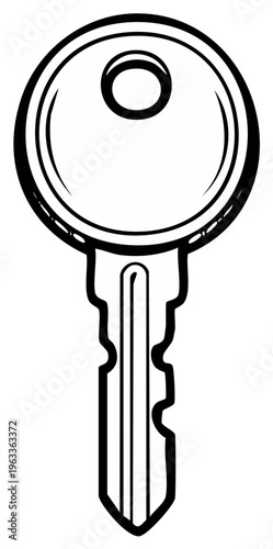 Illustration of Standard Key Shape Featuring a Bow, Blade, and Hole for Keyring