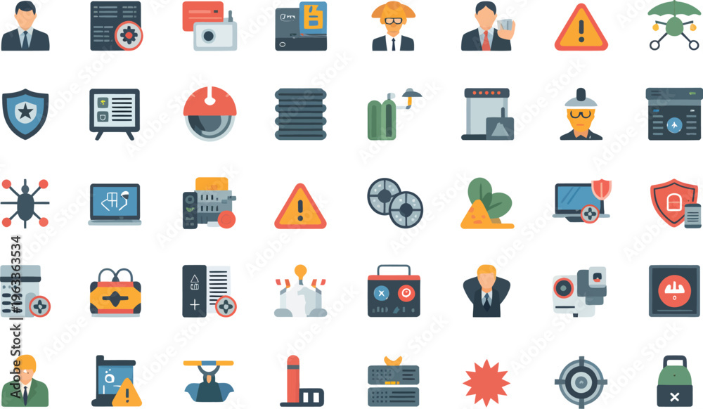 Fototapeta premium Cyber security and data protection icons: network, privacy, warning, and information technology concepts