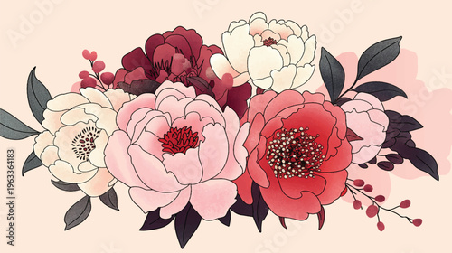 Floral Fantasy: A close-up view of an array of peonies arranged to create a captivating design, offering a study in color and elegance.