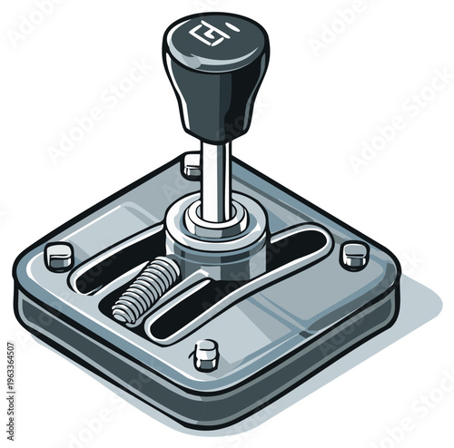 Vintage manual car gear shifter with metal chrome finish and black knob