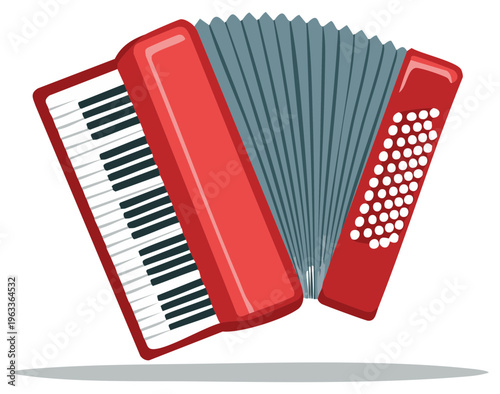 Red and gray accordion musical instrument illustration, keyboard buttons