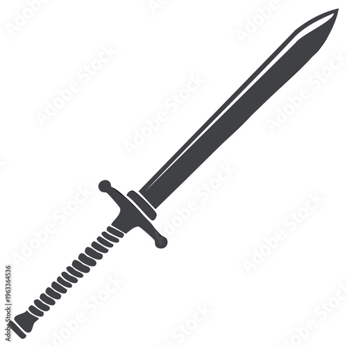 Dark grey sword silhouette icon featuring a classic broad blade and hilt design for weaponry themes