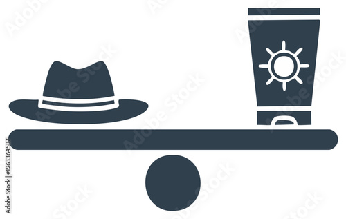 Sun Protection with Hat and Sunscreen Balanced on Scale Summer Essentials Illustration