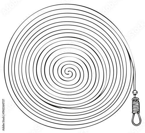 Coiled Rope Illustration with Noose Knot Hanging from End on White Surface
