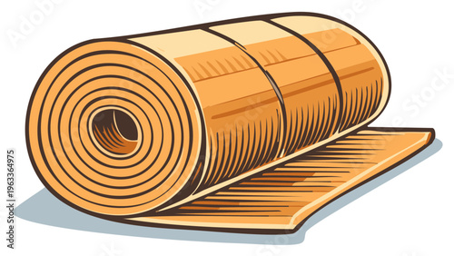 Rolled up tan insulated material unrolling showing texture and material construction