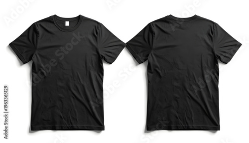 Black t-shirt template front and back views, high-quality apparel mockup