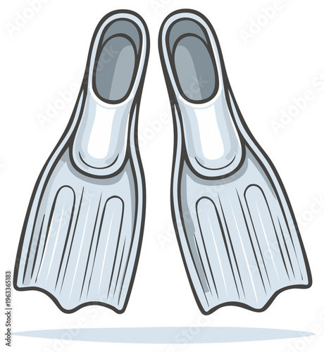 Pair of stylized grey swim fins or flippers on a white background