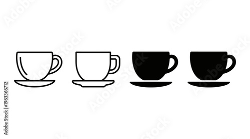 Coffee cup icon in outline and solid styles. Suitable for cafe and restaurant menus, coffee shops, beverage apps, breakfast concepts, kitchen interfaces, food services, and modern UI design.