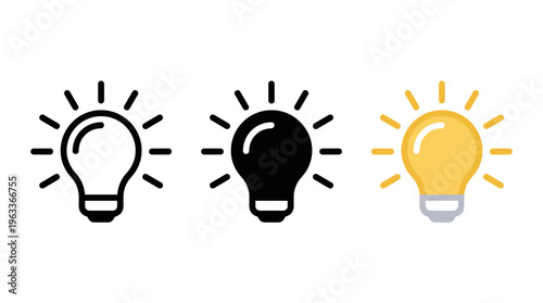 Light bulb icon. Idea symbol. Electric lamp vector illustration. Electric power sign. Shining light bulb pictogram.