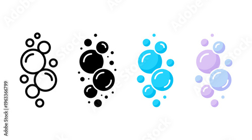 Soap bubbles icon. Foam bubble symbol. Sparkling water vector illustration. Fizzy soda drops sign. Oxygen sphere pictogram. Clean wash suds concept. Blue blowing bubbles icon set.