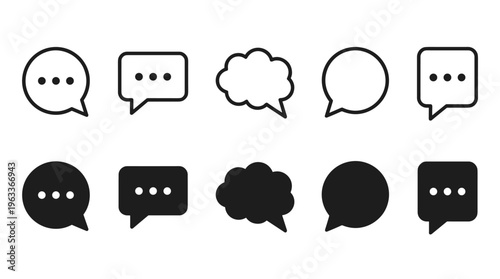 Chat icon set. Collection of outline and filled speech bubbles sign. Messaging symbol for UI, communication apps, and feedback interfaces. Talk pictogram. Text illustration.