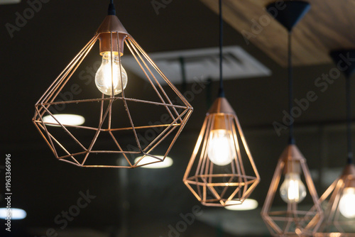 Fotografija Modern copper wire cage pendant light fixture.